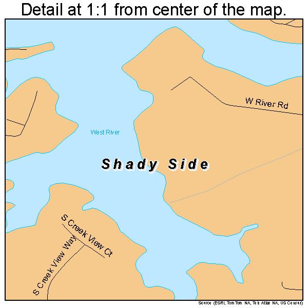 Shady Side, Maryland road map detail