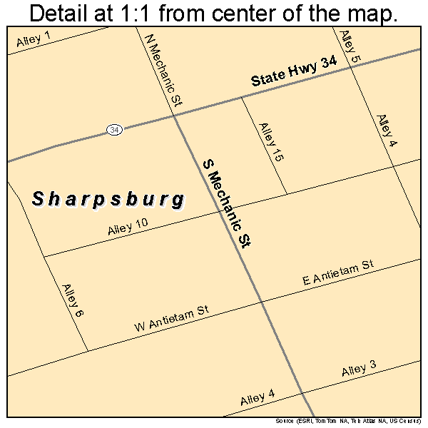 Sharpsburg, Maryland road map detail