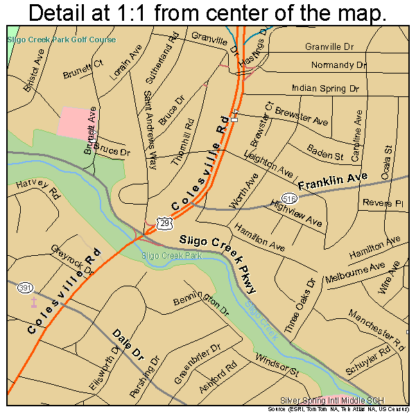 Silver Spring, Maryland road map detail