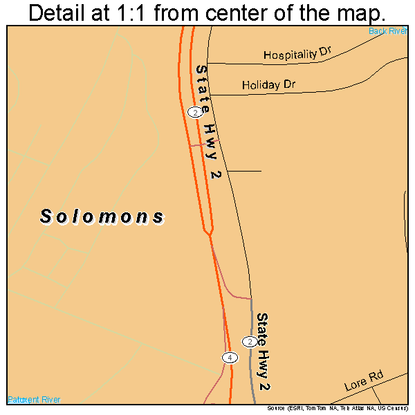 Solomons, Maryland road map detail