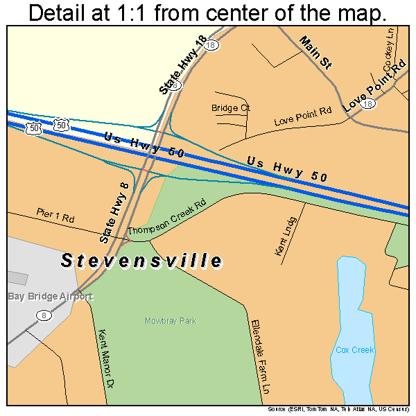 Stevensville, Maryland road map detail