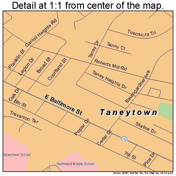 Taneytown, Maryland road map detail