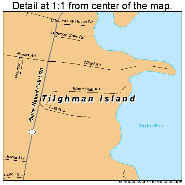 Tilghman Island, Maryland road map detail