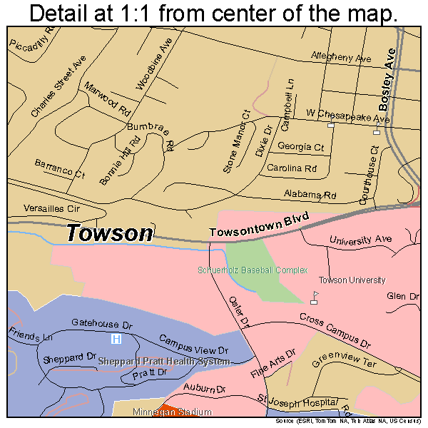 Towson, Maryland road map detail