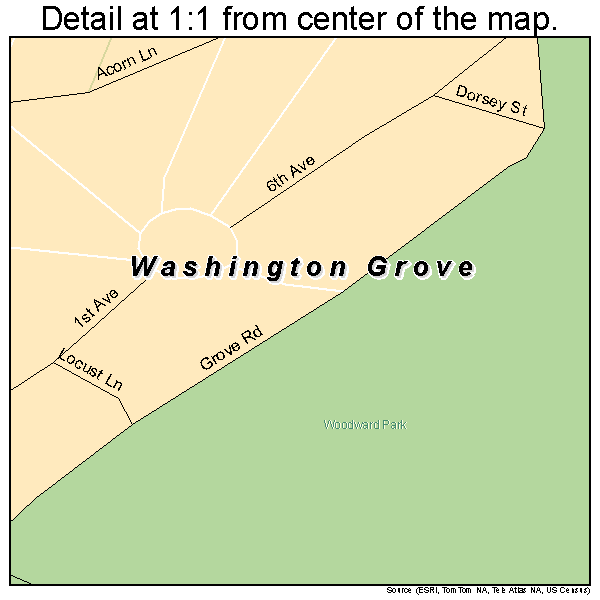 Washington Grove, Maryland road map detail