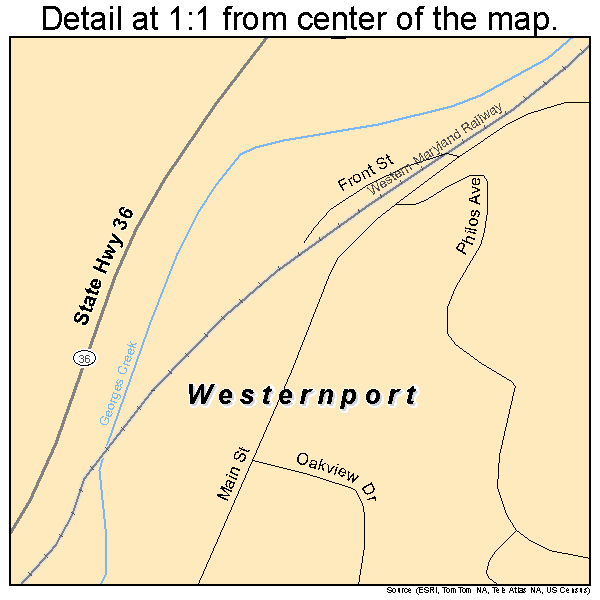 Westernport, Maryland road map detail