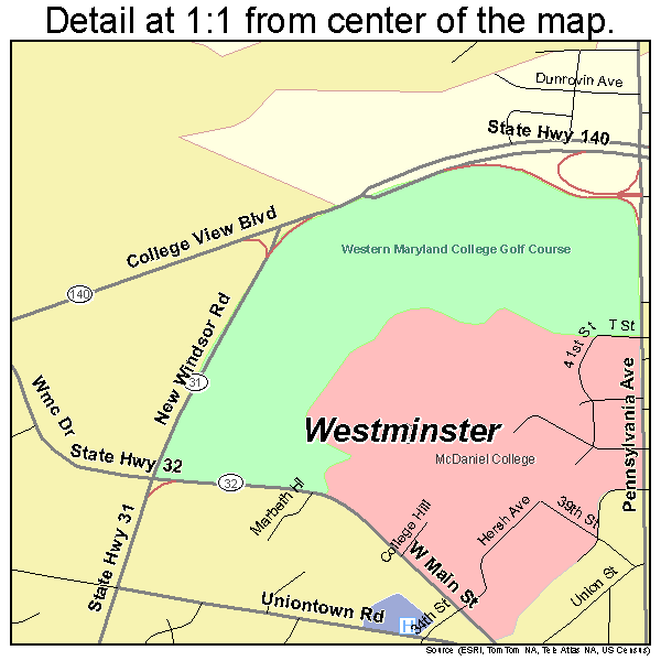 Westminster, Maryland road map detail