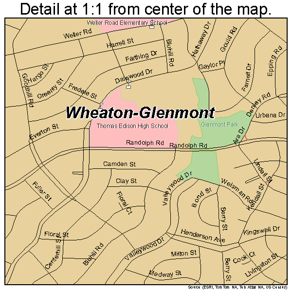 Wheaton-Glenmont, Maryland road map detail
