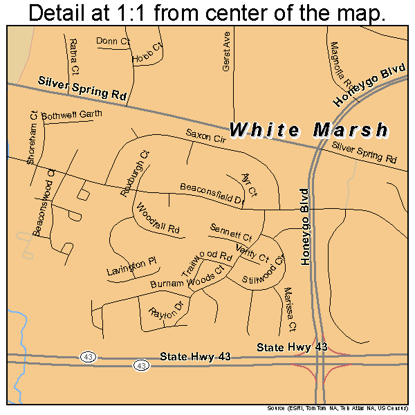 White Marsh, Maryland road map detail