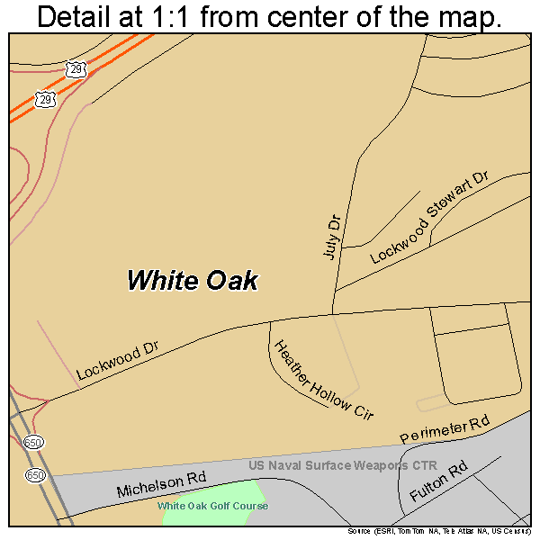 White Oak, Maryland road map detail