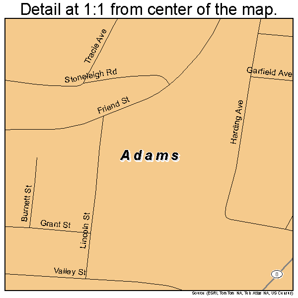 Adams, Massachusetts road map detail