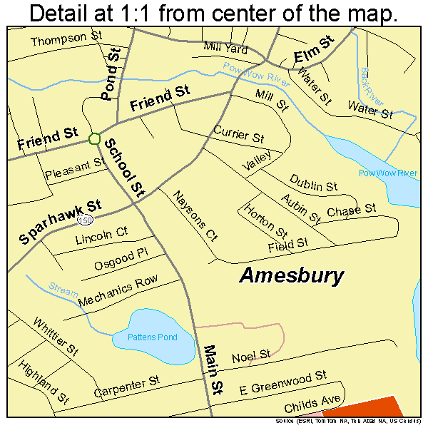 Amesbury, Massachusetts road map detail