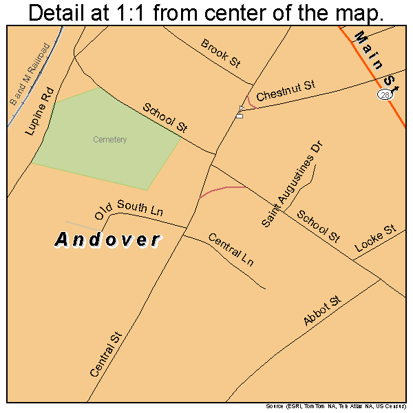 Andover, Massachusetts road map detail