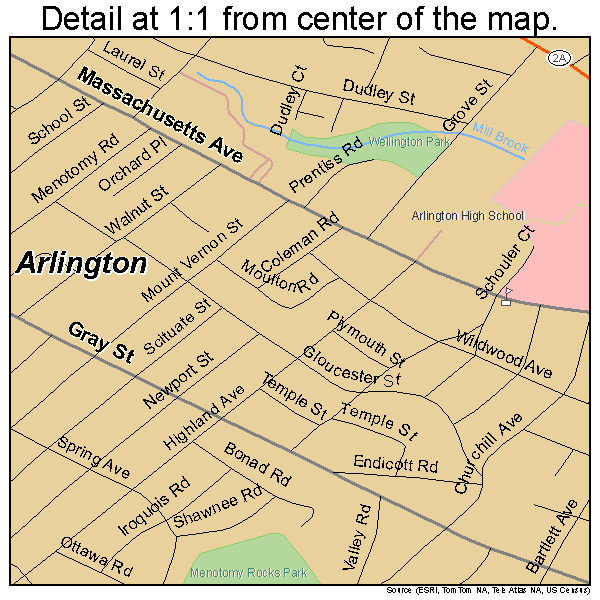 Arlington, Massachusetts road map detail
