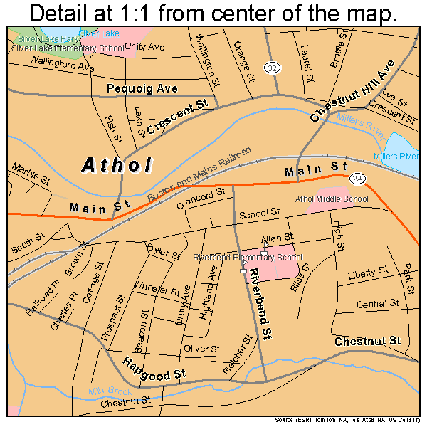 Athol, Massachusetts road map detail