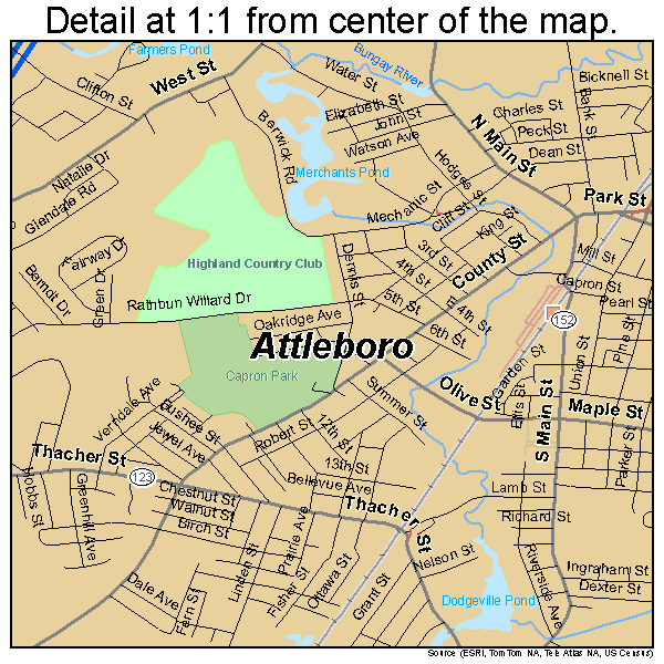 Attleboro, Massachusetts road map detail