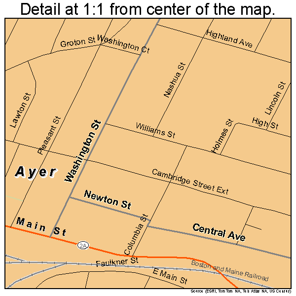 Ayer, Massachusetts road map detail