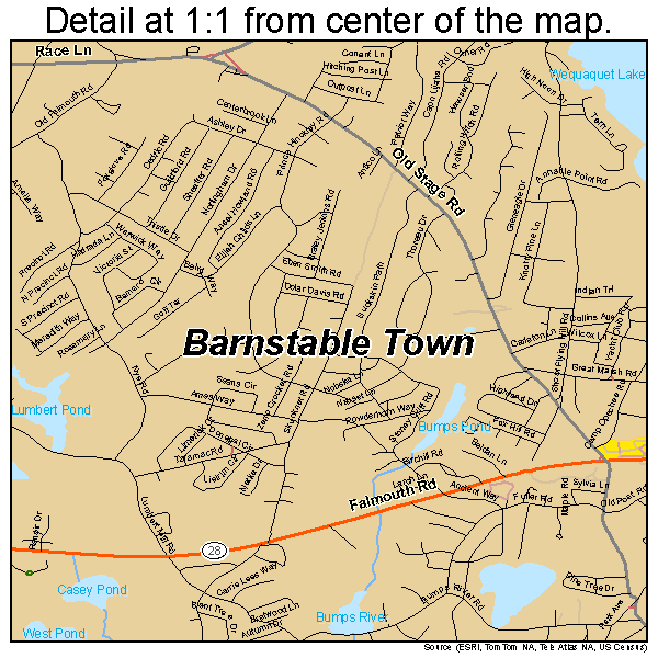 Barnstable Town, Massachusetts road map detail