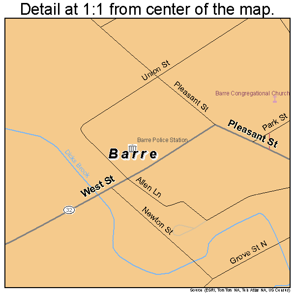 Barre, Massachusetts road map detail