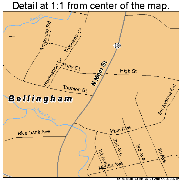Bellingham, Massachusetts road map detail