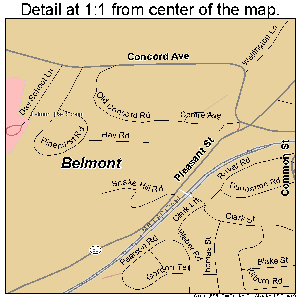 Belmont, Massachusetts road map detail