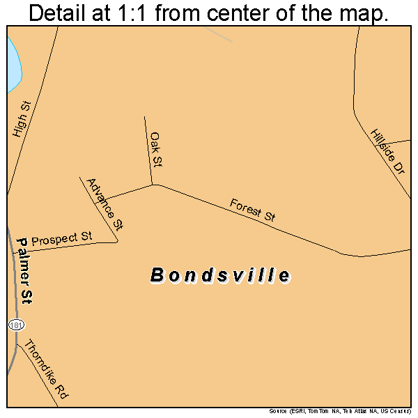 Bondsville, Massachusetts road map detail