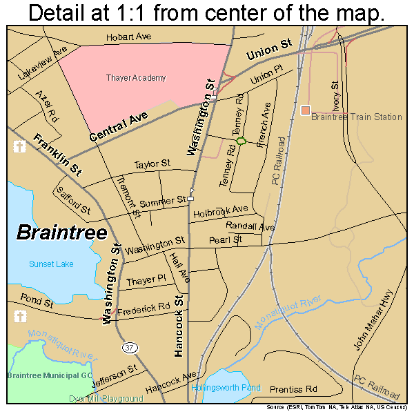 Braintree, Massachusetts road map detail