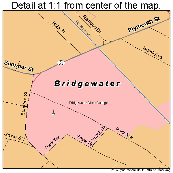 Bridgewater, Massachusetts road map detail