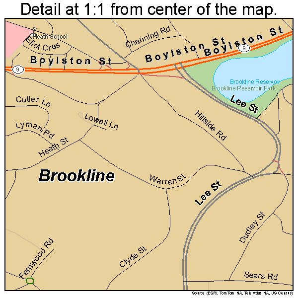 Brookline, Massachusetts road map detail