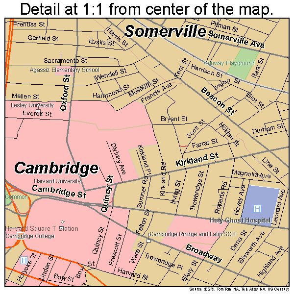 Cambridge, Massachusetts road map detail