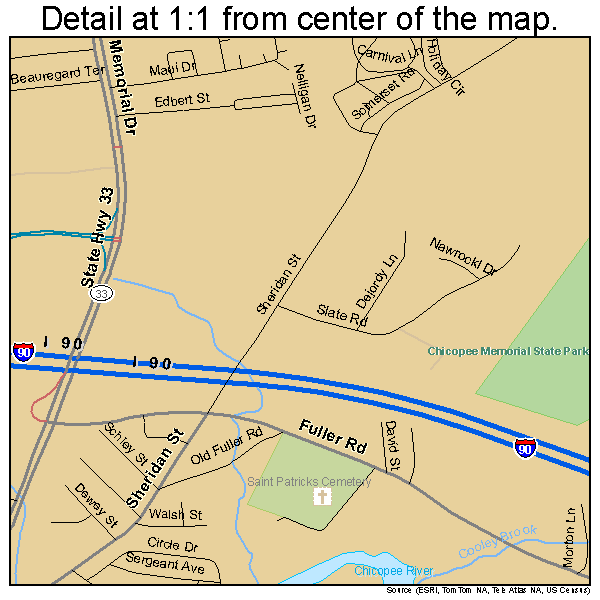 Chicopee, Massachusetts road map detail