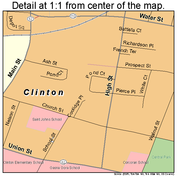 Clinton, Massachusetts road map detail