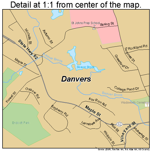 Danvers, Massachusetts road map detail