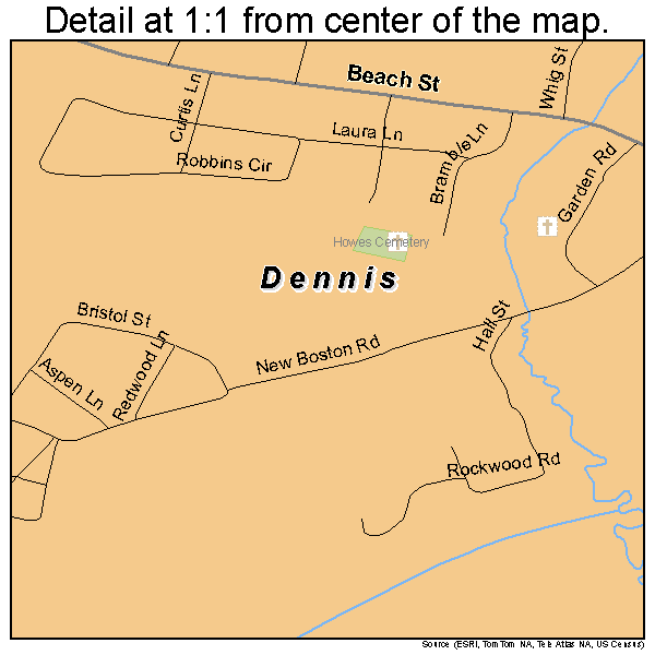 Dennis, Massachusetts road map detail