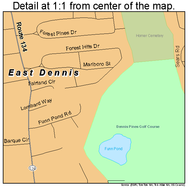 East Dennis, Massachusetts road map detail