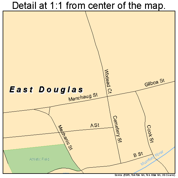 East Douglas, Massachusetts road map detail