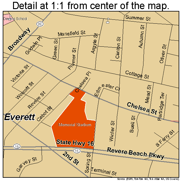 Everett, Massachusetts road map detail