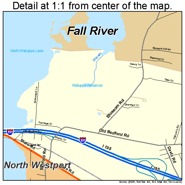 Fall River, Massachusetts road map detail