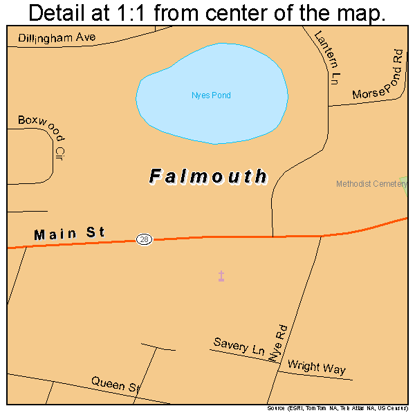 Falmouth, Massachusetts road map detail