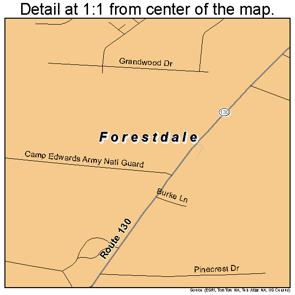 Forestdale, Massachusetts road map detail