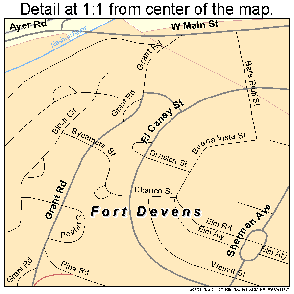 Fort Devens, Massachusetts road map detail