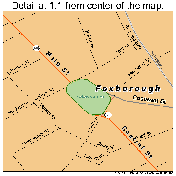 Foxborough, Massachusetts road map detail