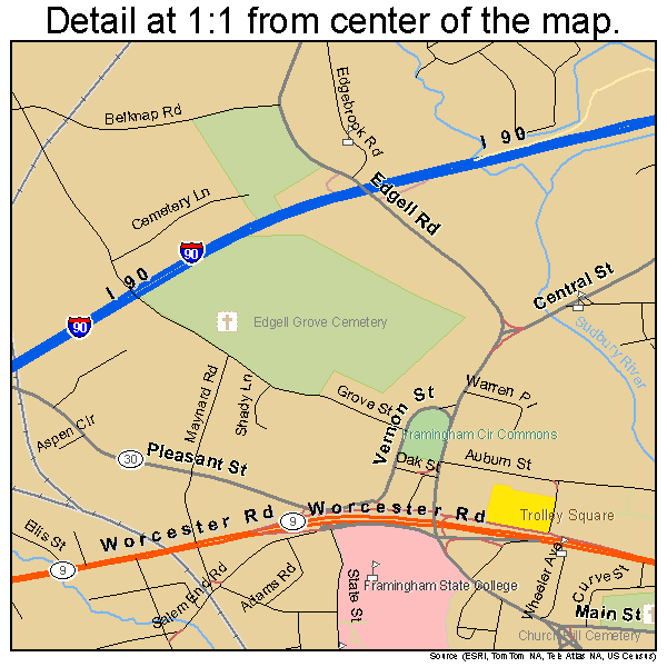 Framingham, Massachusetts road map detail