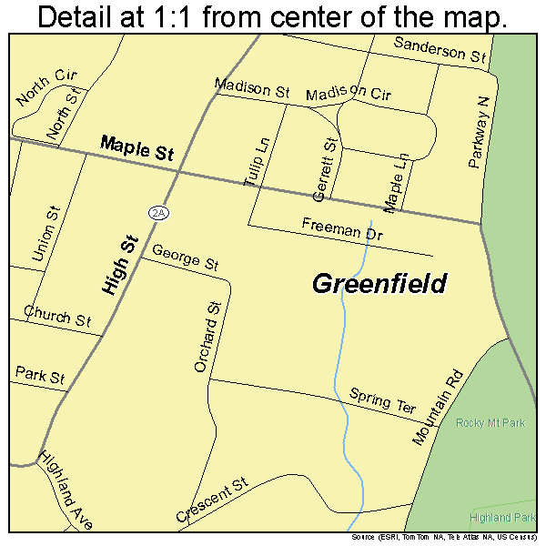 Greenfield, Massachusetts road map detail
