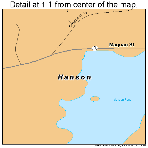 Hanson, Massachusetts road map detail