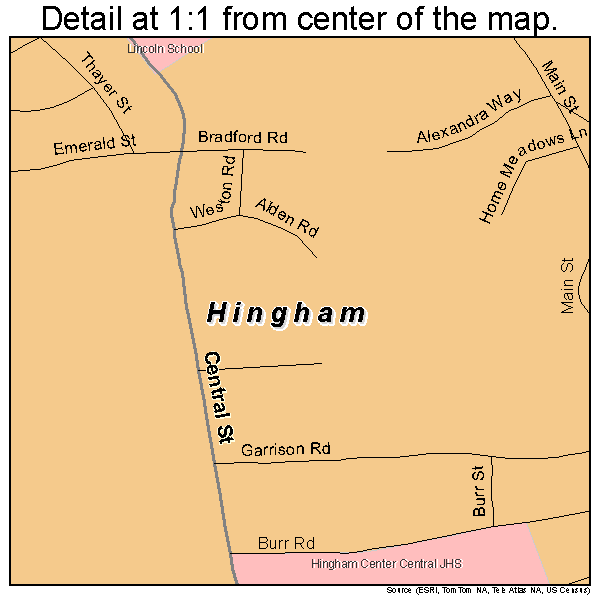 Hingham, Massachusetts road map detail