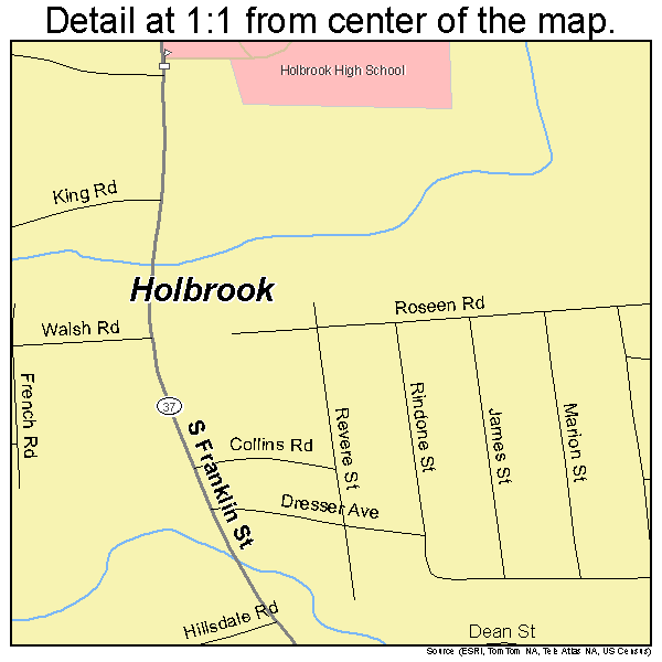 Holbrook, Massachusetts road map detail