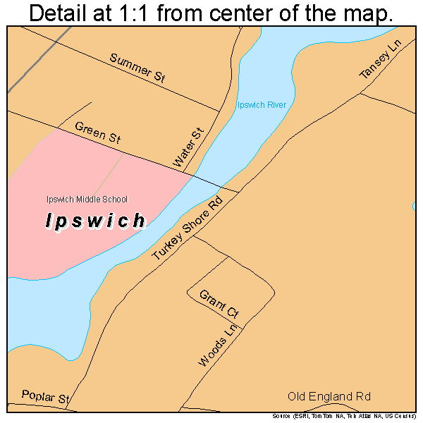 Ipswich, Massachusetts road map detail