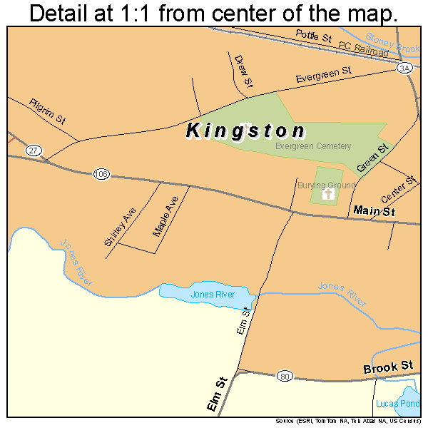 Kingston, Massachusetts road map detail