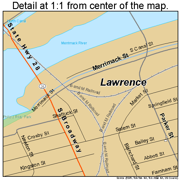 Lawrence, Massachusetts road map detail